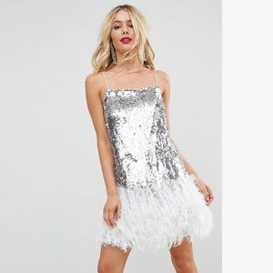 ASOS cami sequin ostrich feather mini dress